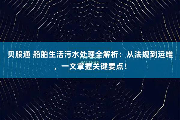 贝股通 船舶生活污水处理全解析：从法规到运维，一文掌握关键要点！