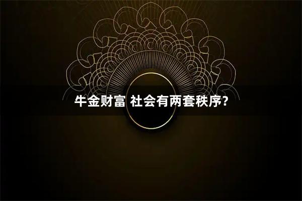牛金财富 社会有两套秩序？